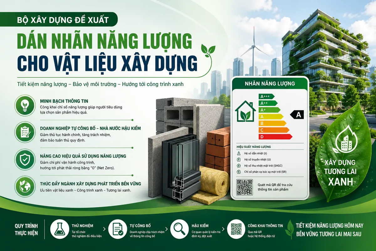 Bộ Xây dựng đề xuất dán nhãn năng lượng cho vật liệu xây dựng, thúc đẩy xu hướng công trình xanh